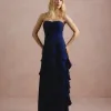 VESTIDO DE FESTA SIDNEY SAIA BABADO - AZUL MARINHO