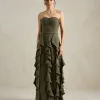 VESTIDO DE FESTA SIDNEY SAIA BABADO - VERDE OLIVA
