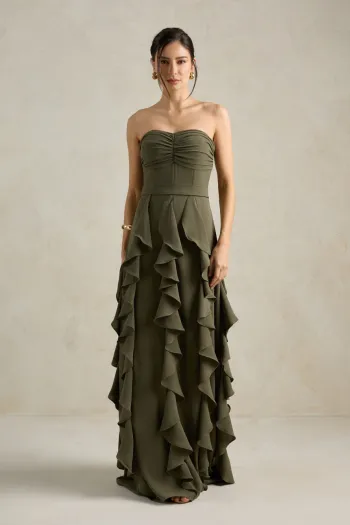 VESTIDO DE FESTA SIDNEY SAIA BABADO - VERDE OLIVA