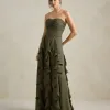 VESTIDO DE FESTA SIDNEY SAIA BABADO - VERDE OLIVA