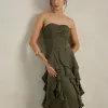 VESTIDO DE FESTA SIDNEY SAIA BABADO - VERDE OLIVA