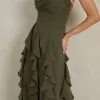 VESTIDO DE FESTA SIDNEY SAIA BABADO - VERDE OLIVA