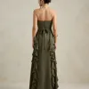 VESTIDO DE FESTA SIDNEY SAIA BABADO - VERDE OLIVA
