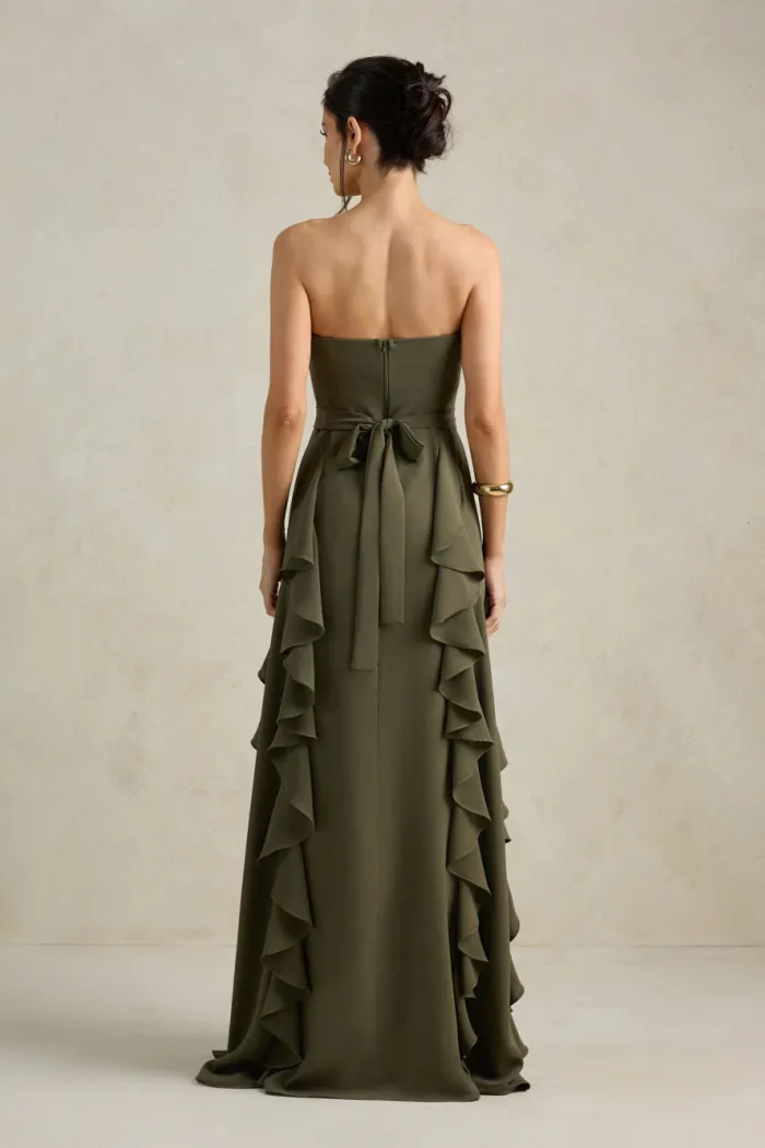 VESTIDO DE FESTA SIDNEY SAIA BABADO - VERDE OLIVA