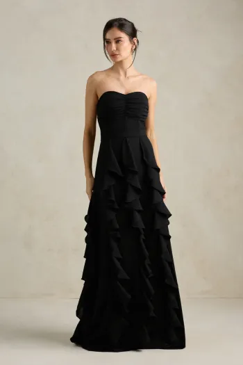 VESTIDO DE FESTA SIDNEY SAIA BABADO - PRETO