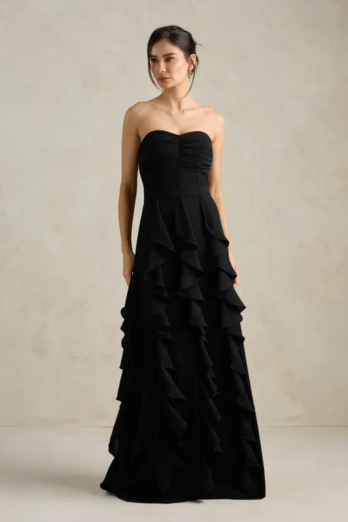 VESTIDO DE FESTA SIDNEY SAIA BABADO - PRETO