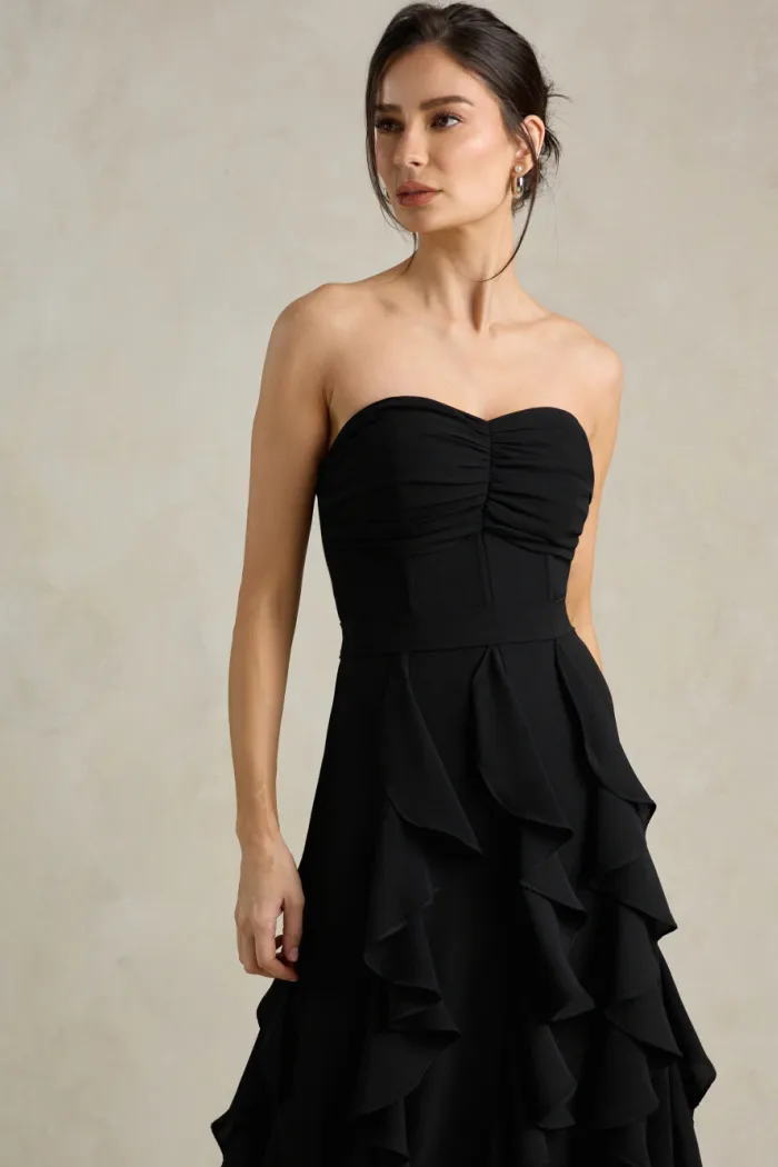 VESTIDO DE FESTA SIDNEY SAIA BABADO - PRETO