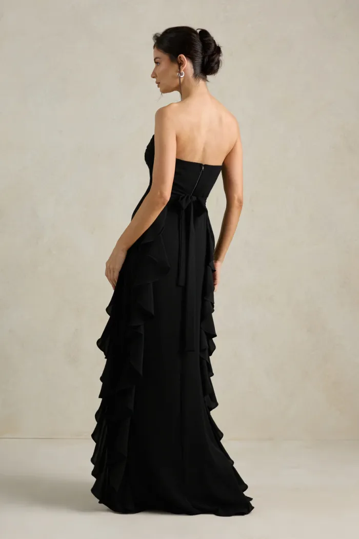 VESTIDO DE FESTA SIDNEY SAIA BABADO - PRETO