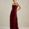 VESTIDO DE FESTA SIDNEY SAIA BABADO - VINHO