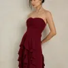 VESTIDO DE FESTA SIDNEY SAIA BABADO - VINHO