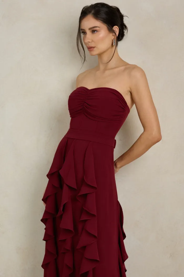 VESTIDO DE FESTA SIDNEY SAIA BABADO - VINHO