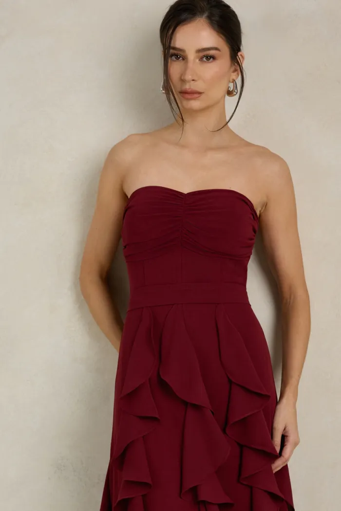 VESTIDO DE FESTA SIDNEY SAIA BABADO - VINHO