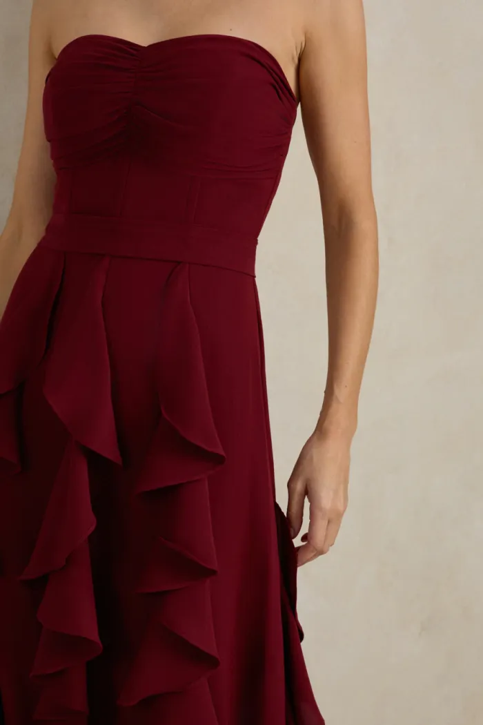 VESTIDO DE FESTA SIDNEY SAIA BABADO - VINHO