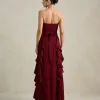 VESTIDO DE FESTA SIDNEY SAIA BABADO - VINHO