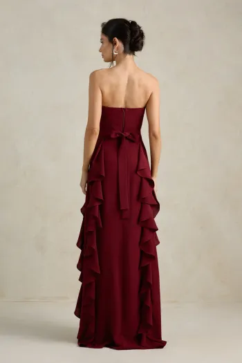 VESTIDO DE FESTA SIDNEY SAIA BABADO - VINHO