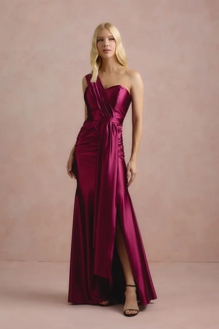 VESTIDO DE FESTA GLAM CREPE ACETINADO - FÚCSIA