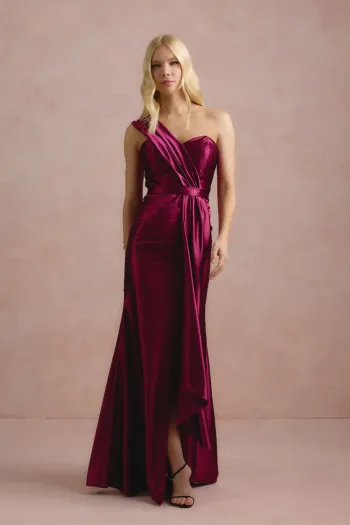 VESTIDO DE FESTA GLAM CREPE ACETINADO - FÚCSIA