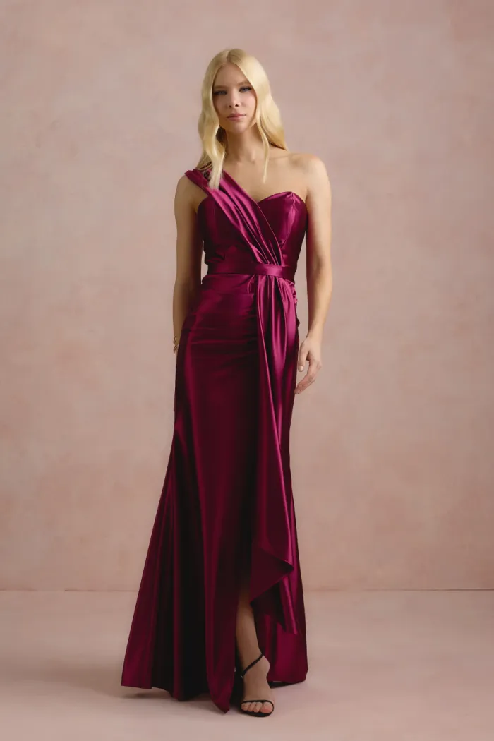 VESTIDO DE FESTA GLAM CREPE ACETINADO - FÚCSIA