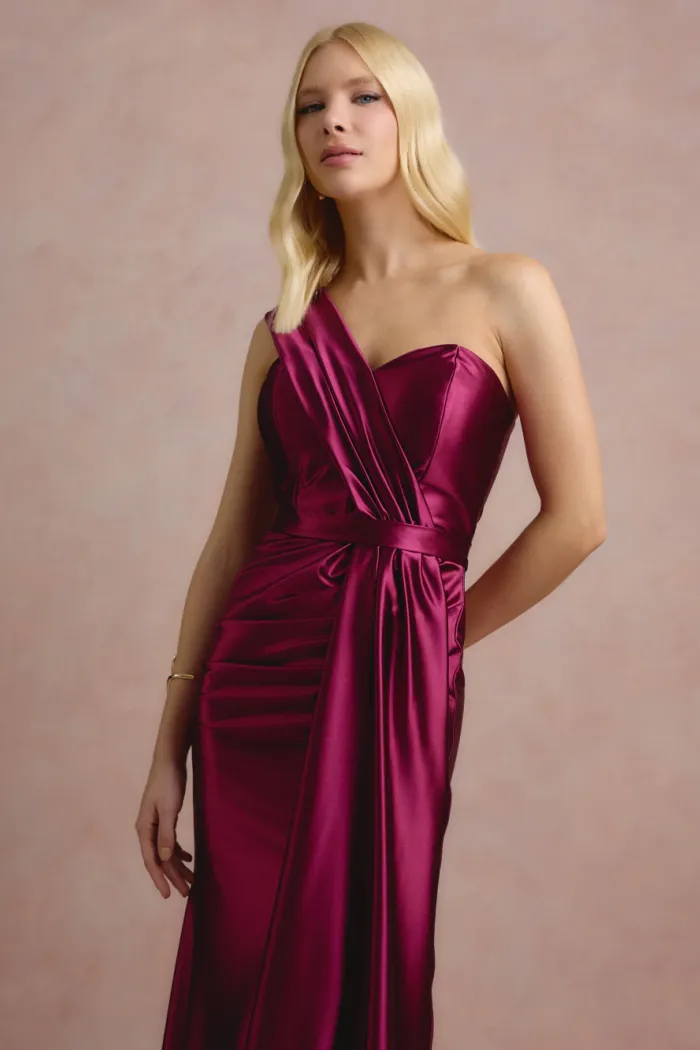 VESTIDO DE FESTA GLAM CREPE ACETINADO - FÚCSIA