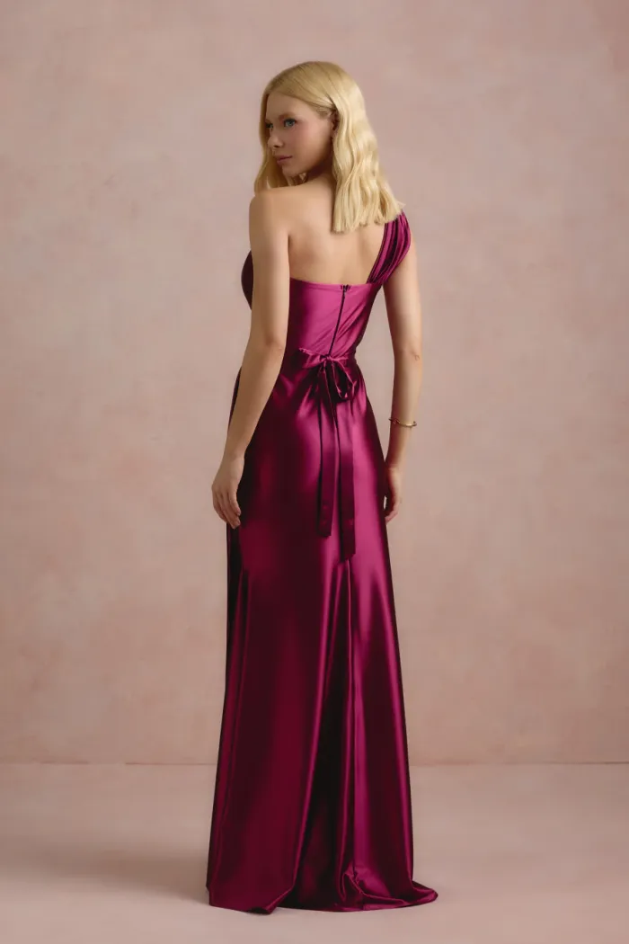 VESTIDO DE FESTA GLAM CREPE ACETINADO - FÚCSIA