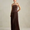 VESTIDO DE FESTA MAITÊ SAIA PLISSADA CHOKER - MARROM