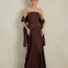 VESTIDO DE FESTA MAITÊ SAIA PLISSADA CHOKER - MARROM