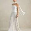 VESTIDO DE FESTA MAITÊ SAIA PLISSADA CHOKER - OFF WHITE