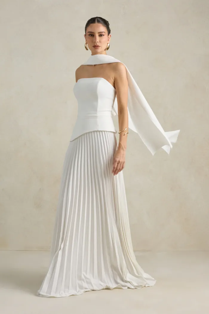 VESTIDO DE FESTA MAITÊ SAIA PLISSADA CHOKER - OFF WHITE