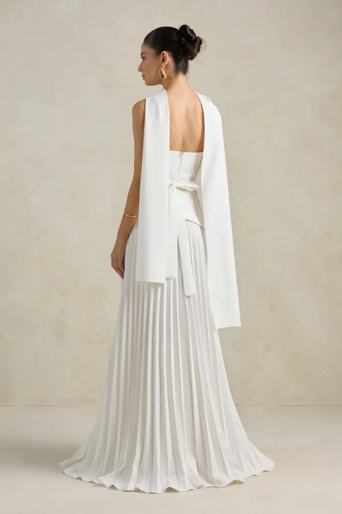 VESTIDO DE FESTA MAITÊ SAIA PLISSADA CHOKER - OFF WHITE