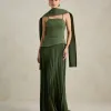 VESTIDO DE FESTA MAITÊ SAIA PLISSADA CHOKER - VERDE OLIVA