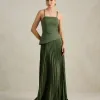 VESTIDO DE FESTA MAITÊ SAIA PLISSADA CHOKER - VERDE OLIVA