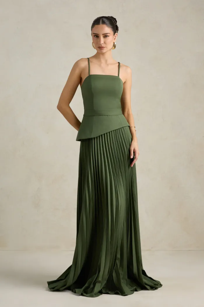 VESTIDO DE FESTA MAITÊ SAIA PLISSADA CHOKER - VERDE OLIVA