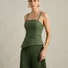 VESTIDO DE FESTA MAITÊ SAIA PLISSADA CHOKER - VERDE OLIVA