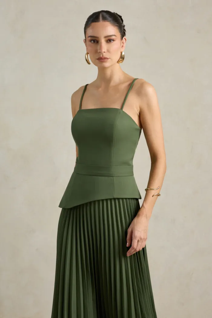 VESTIDO DE FESTA MAITÊ SAIA PLISSADA CHOKER - VERDE OLIVA