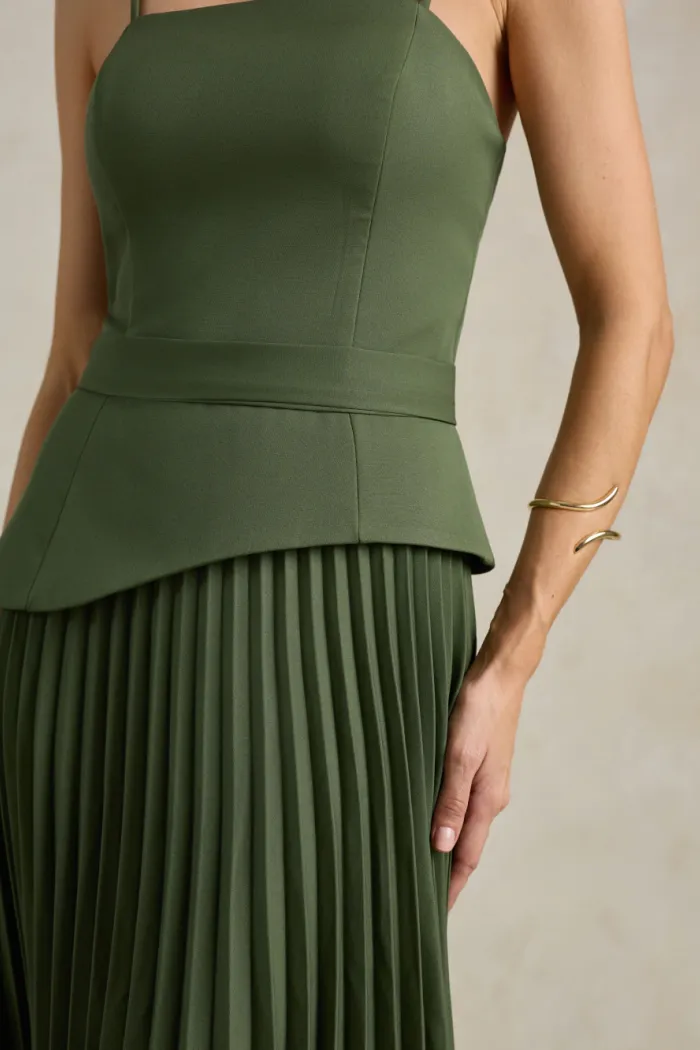 VESTIDO DE FESTA MAITÊ SAIA PLISSADA CHOKER - VERDE OLIVA