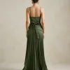 VESTIDO DE FESTA MAITÊ SAIA PLISSADA CHOKER - VERDE OLIVA