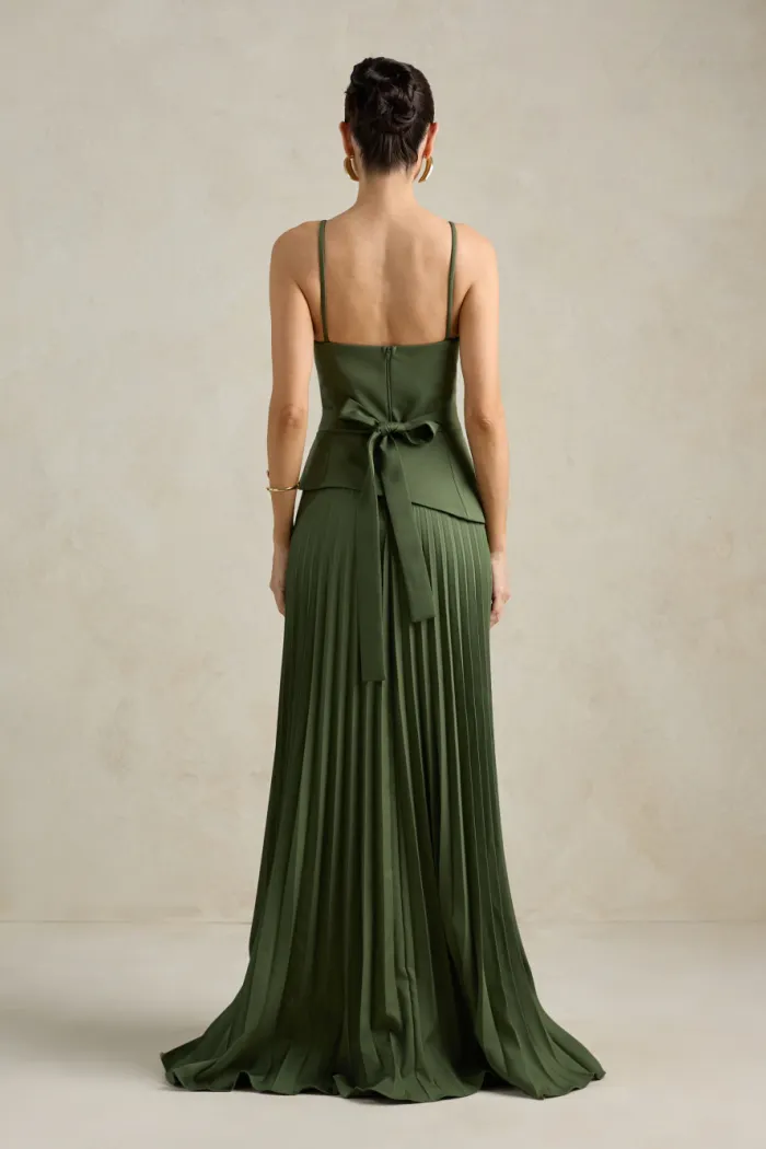 VESTIDO DE FESTA MAITÊ SAIA PLISSADA CHOKER - VERDE OLIVA