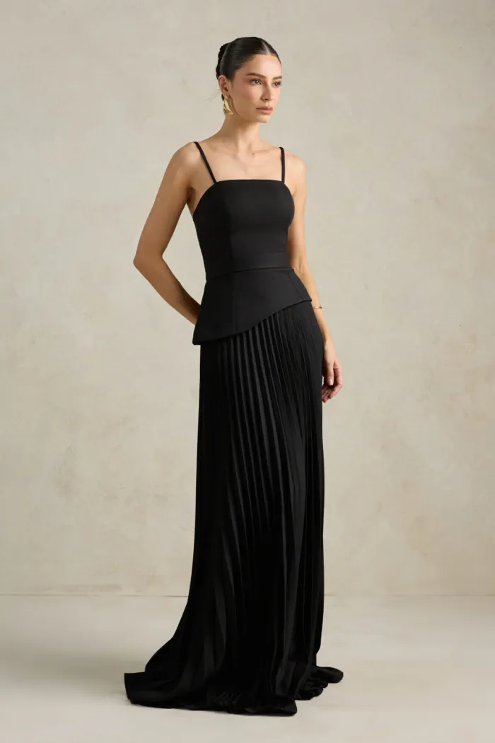 VESTIDO DE FESTA MAITÊ SAIA PLISSADA CHOKER - PRETO