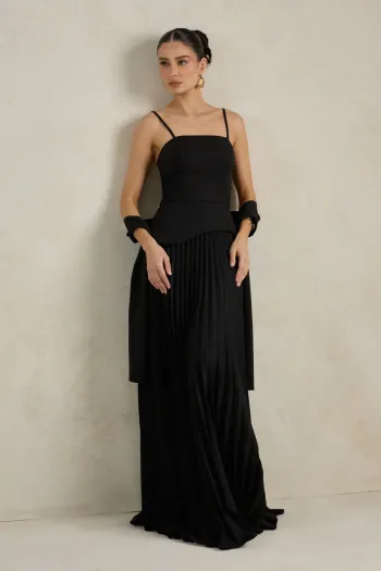 VESTIDO DE FESTA MAITÊ SAIA PLISSADA CHOKER - PRETO