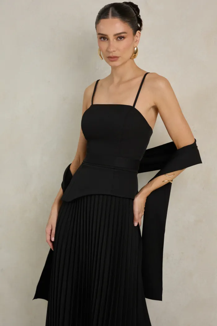 VESTIDO DE FESTA MAITÊ SAIA PLISSADA CHOKER - PRETO