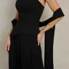 VESTIDO DE FESTA MAITÊ SAIA PLISSADA CHOKER - PRETO