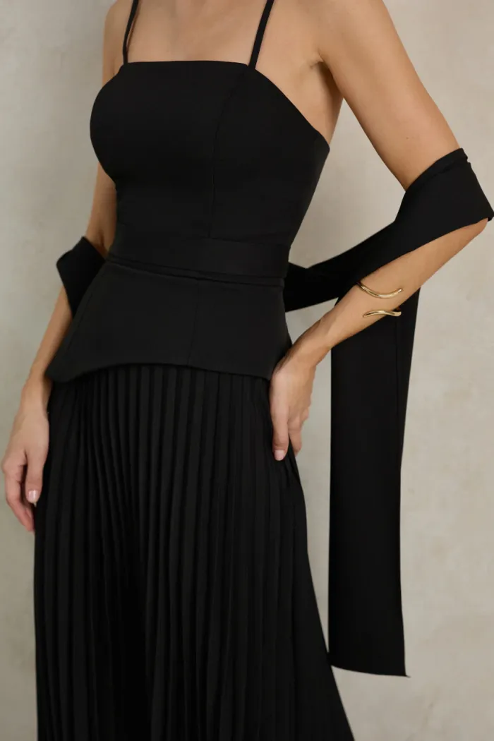 VESTIDO DE FESTA MAITÊ SAIA PLISSADA CHOKER - PRETO
