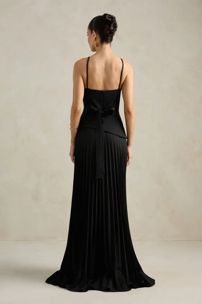 VESTIDO DE FESTA MAITÊ SAIA PLISSADA CHOKER - PRETO