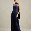 VESTIDO DE FESTA MAITÊ SAIA PLISSADA CHOKER - AZUL MARINHO