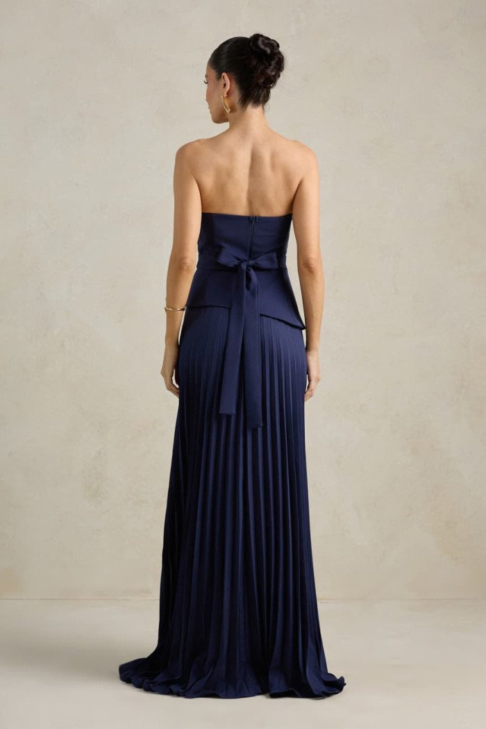 VESTIDO DE FESTA MAITÊ SAIA PLISSADA CHOKER - AZUL MARINHO