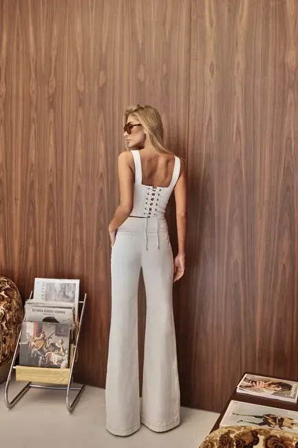 CONJUNTO NAPOLEÃO BLUSA E CALÇA - CRU