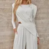 CONJUNTO SUÉCIA CALÇA ALADIM E BLUSA DREPEADA - OFF WHITE