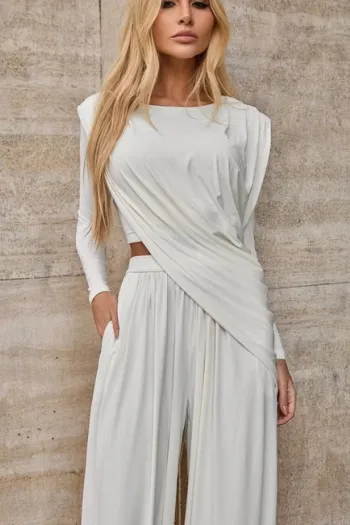 CONJUNTO SUÉCIA CALÇA ALADIM E BLUSA DREPEADA - OFF WHITE