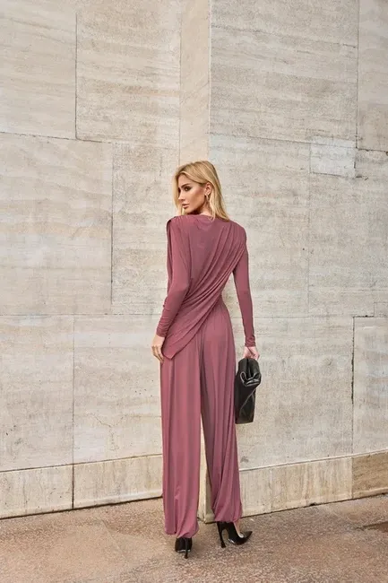 CONJUNTO SUÉCIA CALÇA ALADIM E BLUSA DREPEADA - ROSA SECO