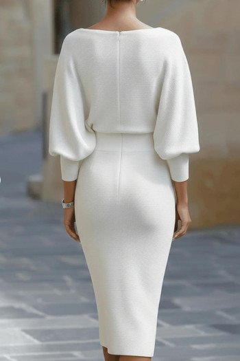 VESTIDO LOREN MIDI DRAPEADO COM MANGA MORCEGO - OFF WHITE